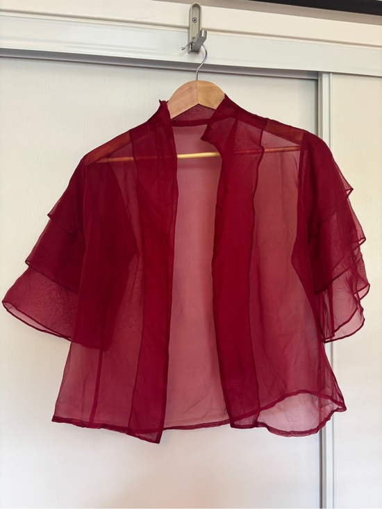 Handmade Tops - Silk Evening Jacket Sheer Organza One Size Modest French Timeless Tiered Flare